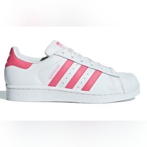 Adidas Originals Girls Superstar Shoes White/Real Pink Size 5.5